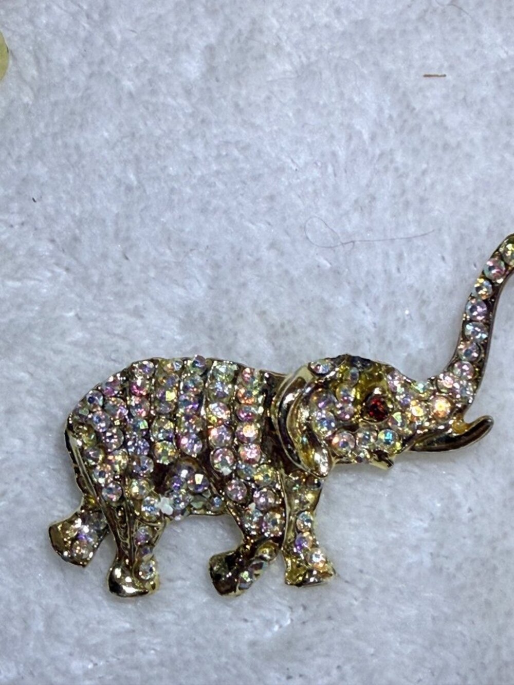 Elephant Gold-Tone Rhinestone Elephant Pin Brooch With Red Eye Detail 2 Inches